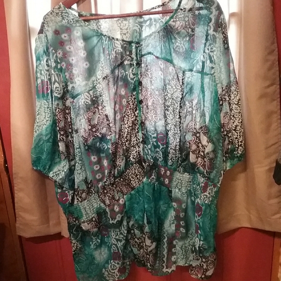 Flowy teal and purple sheer retro tunic
